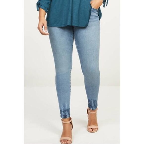 Lane Bryant Signature Fit Mid-Rise Skinny Jeans Dip Dye Hem Medium Wash Size 20 - Picture 1 of 6
